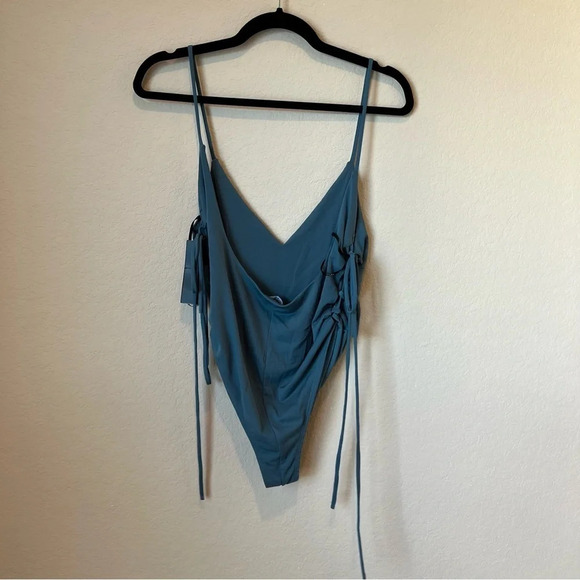 NWT Lulus Exception to the Rule Teal Green Lace-Up Bodysuit - Picture 9 of 10